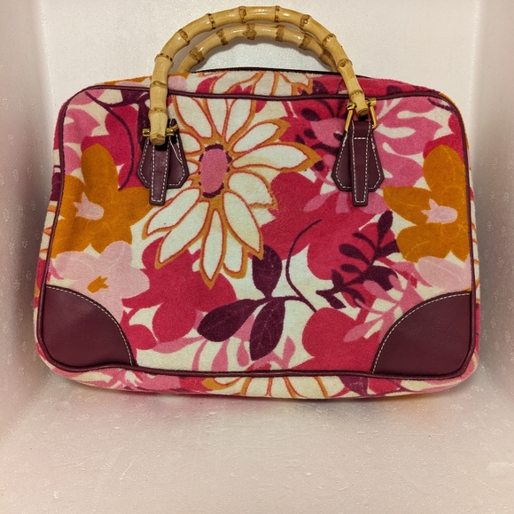 Vintage Terry Cloth Bag with Bamboo Handles - Picture 2 of 9